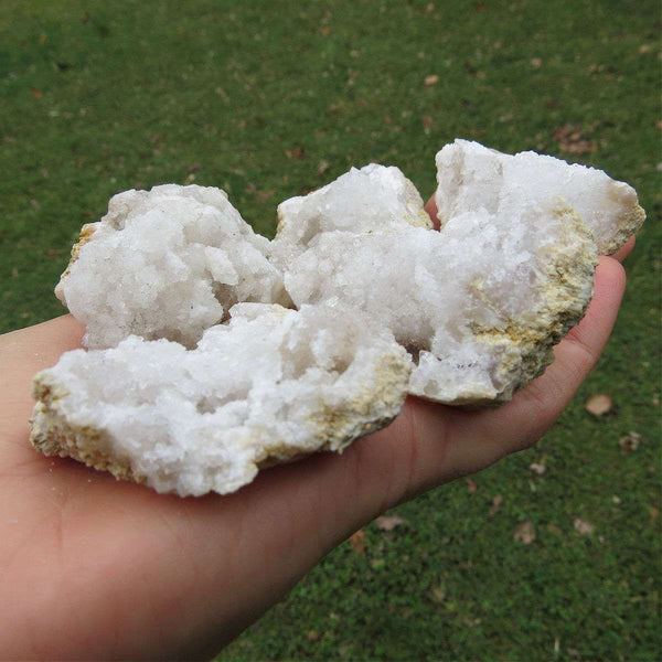White Druzy Quartz Geode Stone | Medium 2" Cracked Crystal Geode