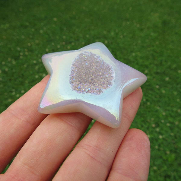 Rainbow Aura Crystal Star 2" | Agate Druzy Star Carving