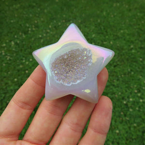 Rainbow Aura Agate Crystal Star Carving