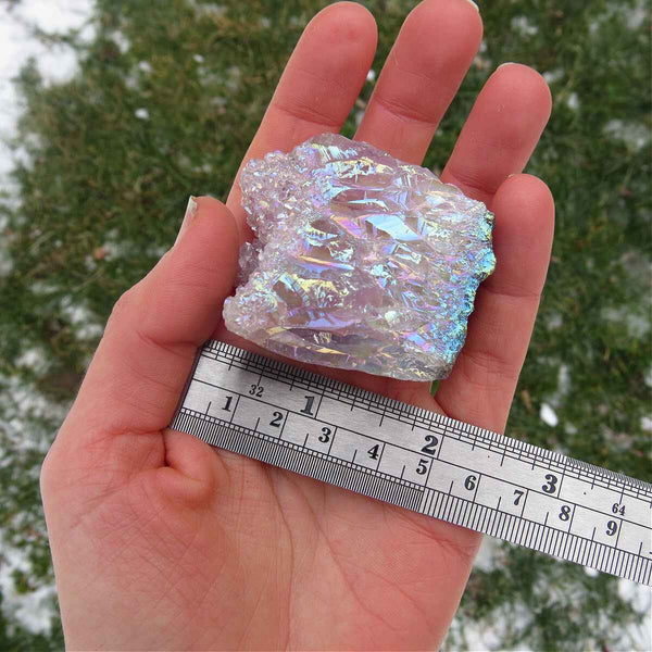 Rainbow Aura Amethyst Standing Crystal Cluster 2"