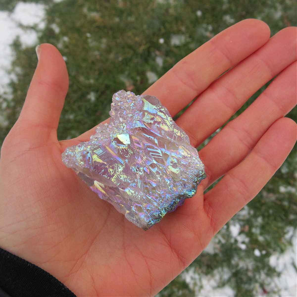Rainbow Aura Amethyst Standing Crystal Cluster 2"