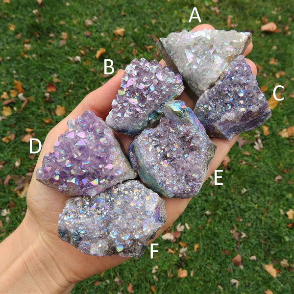 Rainbow Aura Amethyst Crystal Cluster 1.75"