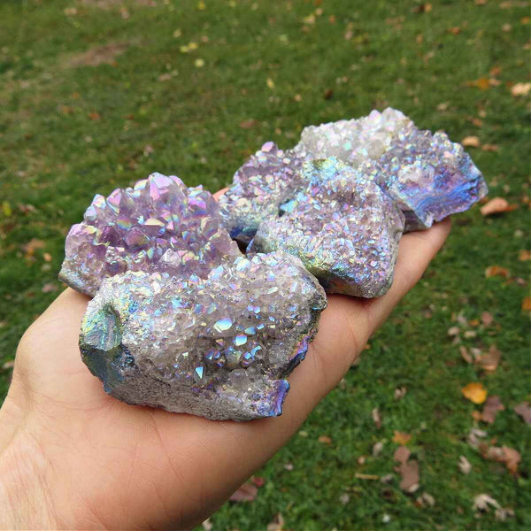 Rainbow Aura Amethyst Clusters