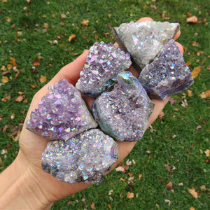Rainbow Aura Amethyst Crystal Clusters
