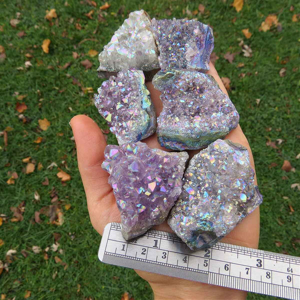 Rainbow Aura Amethyst Crystal Cluster 1.75"