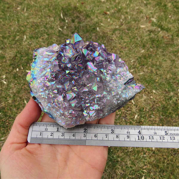 Rainbow Aura Amethyst Cluster - 4" Titanium Rainbow Crystal