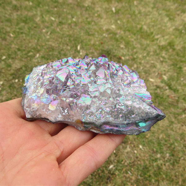 Rainbow Aura Amethyst Cluster - 4" Titanium Rainbow Crystal