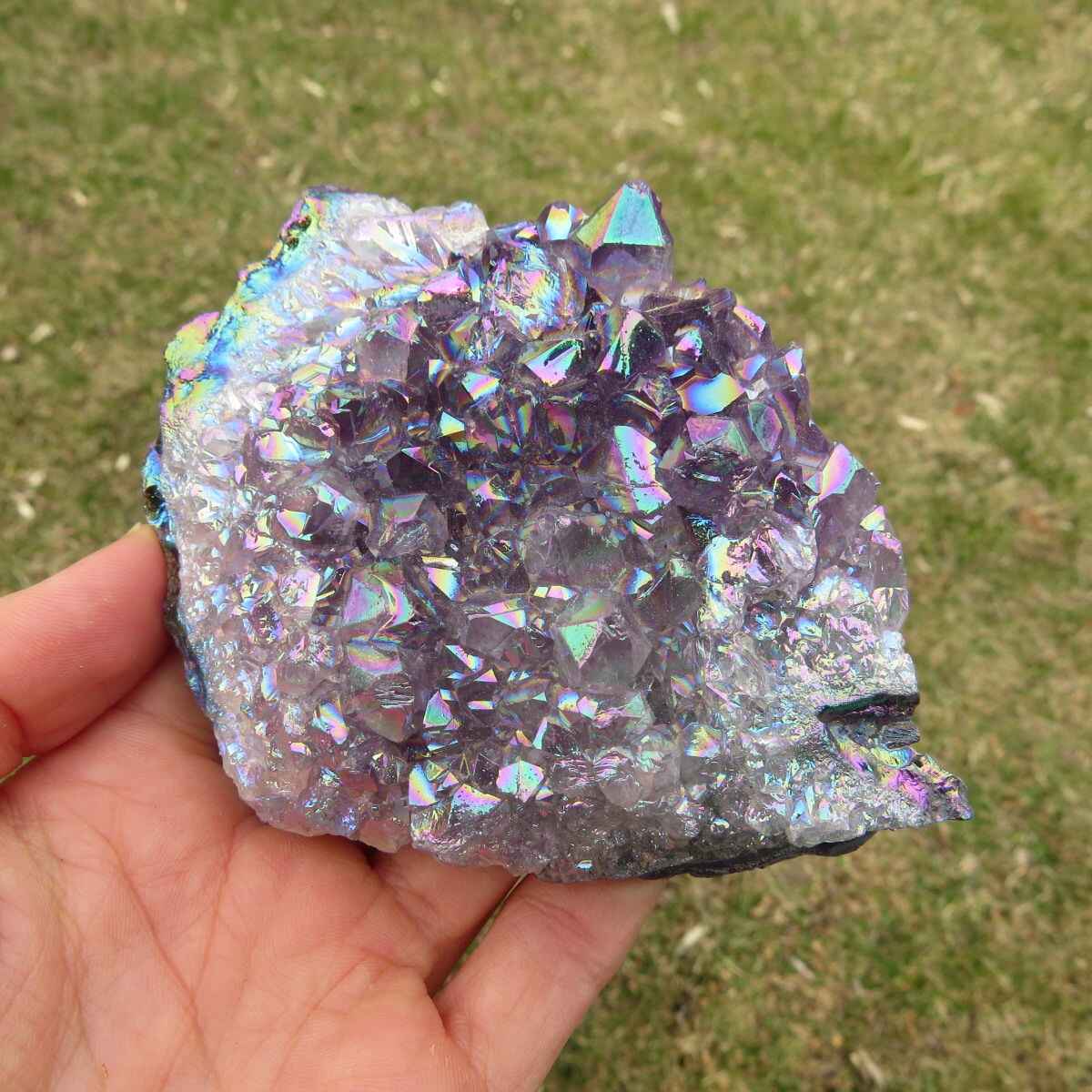 Rainbow Aura Amethyst Crystal Cluster