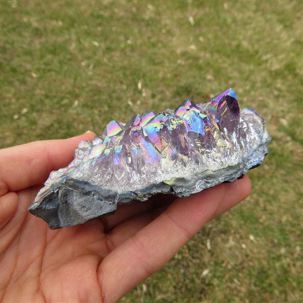 Rainbow Aura Amethyst Cluster - 4" Titanium Rainbow Crystal