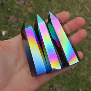 Rainbow Aura Obsidian Crystal Point Tower