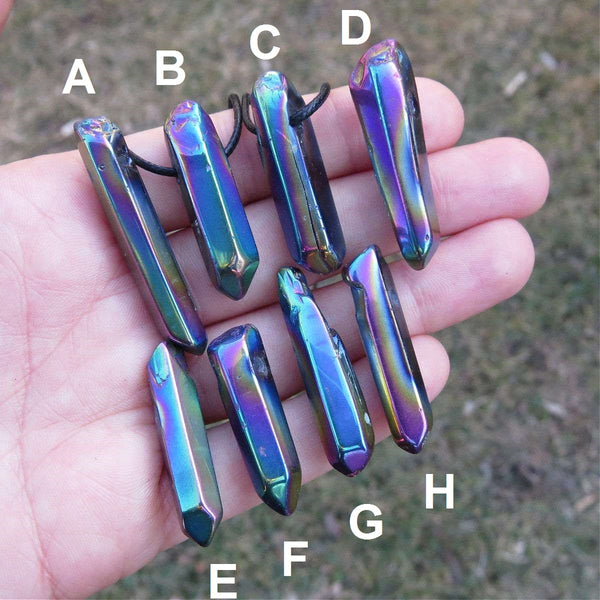 Rainbow Aura Quartz Necklace | Rainbow Crystal Point Necklace