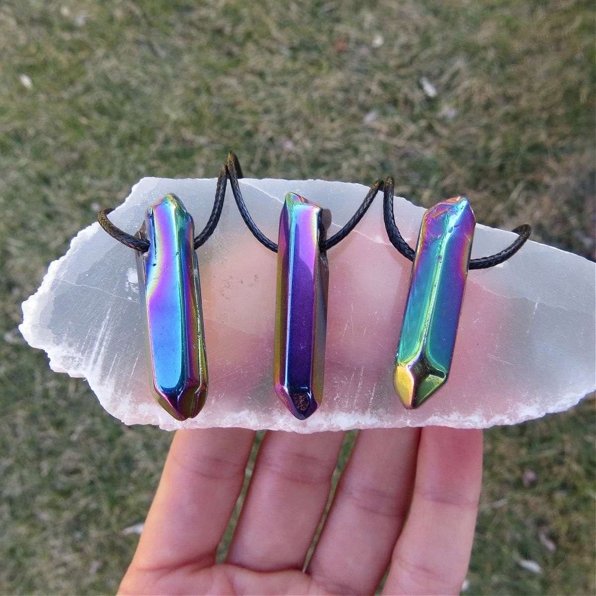 Rainbow Aura Quartz Necklace - Rainbow Crystal Point Necklace