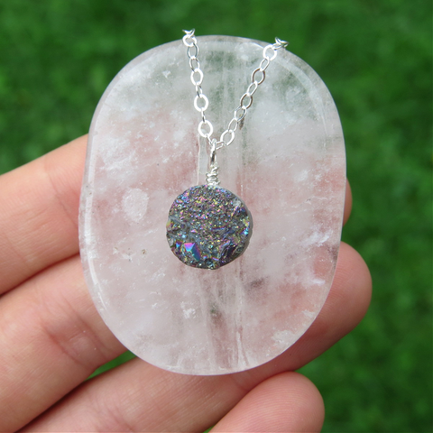 Rainbow Druzy Necklace in Sterling Silver