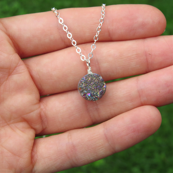 Rainbow Druzy Necklace | Rainbow Quartz Crystal Necklace | Druzy Jewelry