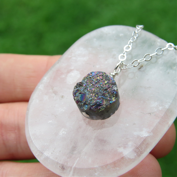 Rainbow Druzy Necklace | Rainbow Quartz Crystal Necklace | Druzy Jewelry