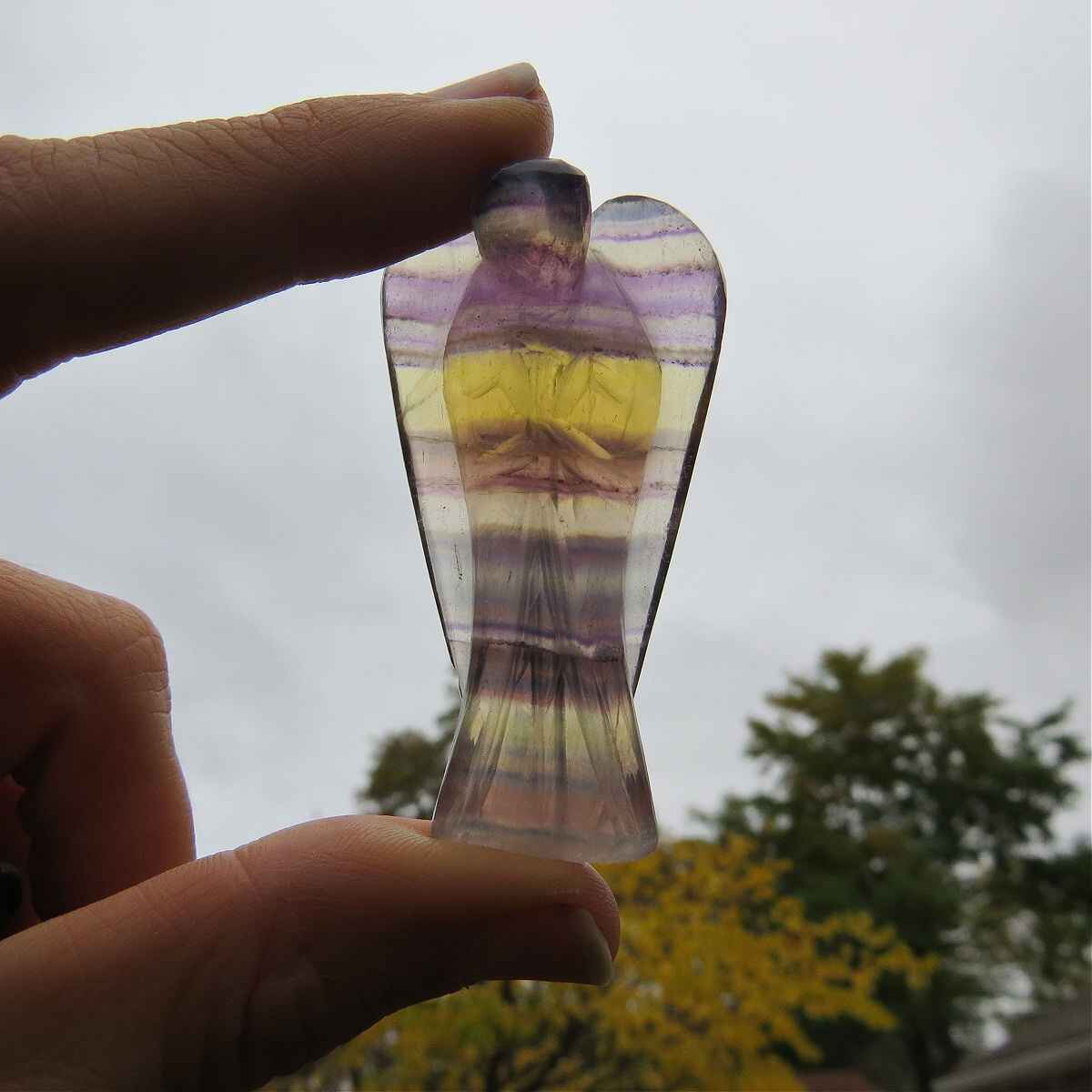 Rainbow Fluorite Crystal Angel Carving