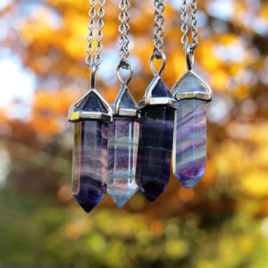 Rainbow Fluorite Necklace - Crystal Point Necklace Silver