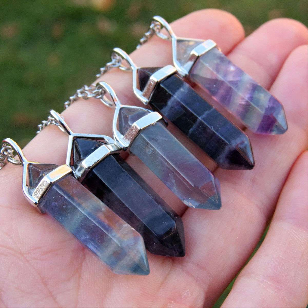 Rainbow Fluorite Necklace | Crystal Point Necklace | Fluorite Jewelry