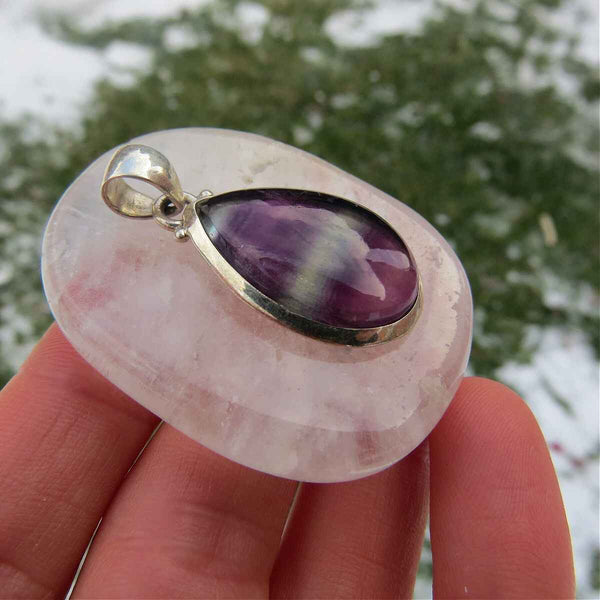 Rainbow Fluorite Pendant in Sterling Silver