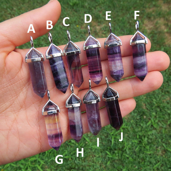 Rainbow Fluorite Necklace | Black Cord Crystal Point Necklace for Men