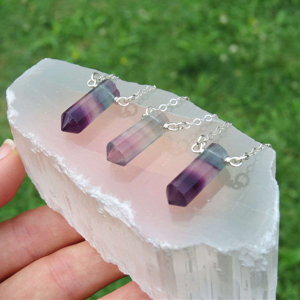 Rainbow Fluorite Necklace Sterling Silver