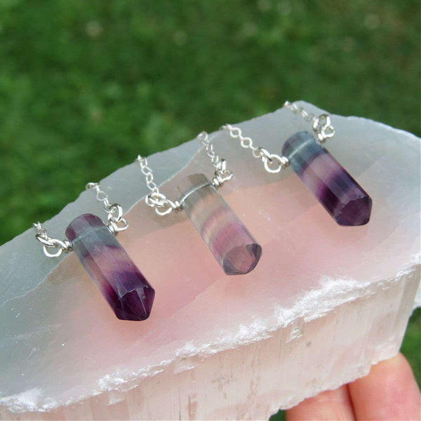 Rainbow Fluorite Crystal Point Necklace