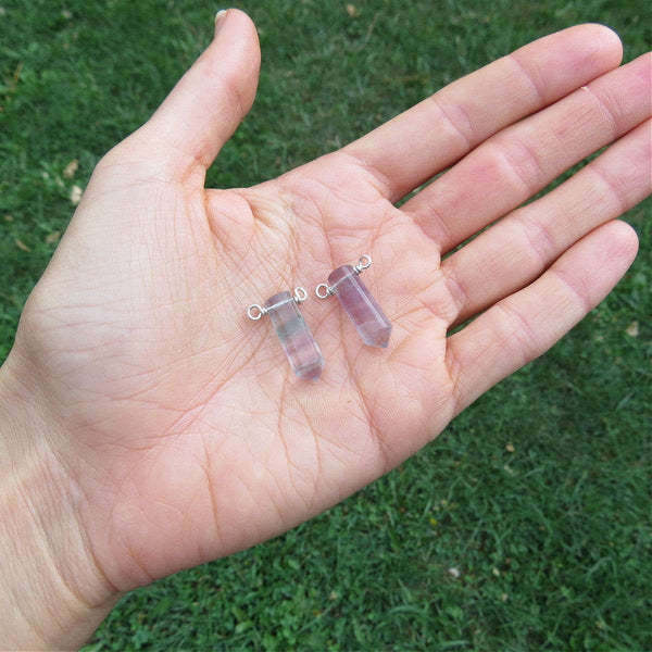 Rainbow Fluorite Point Crystal Necklace in Sterling Silver