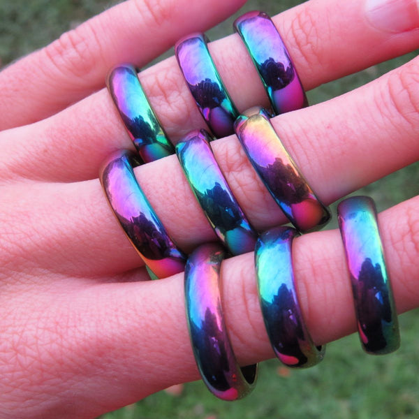 Rainbow Hematite Ring - Rainbow Aura Crystal Ring