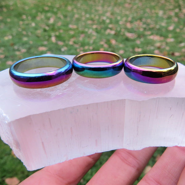 Titanium Rainbow Hematite Crystal Rings