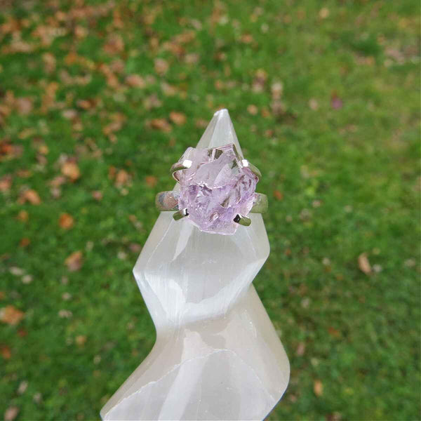 Raw Amethyst Stone Ring Sterling Silver