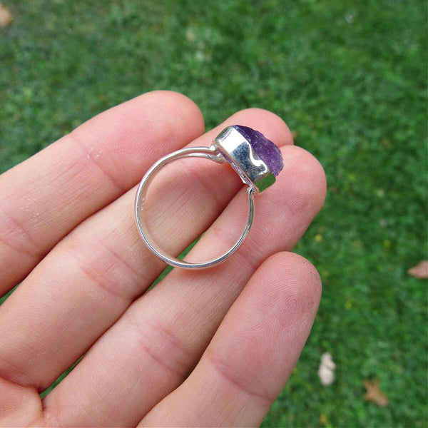 Amethyst and Herkimer Diamond Raw Stone Ring