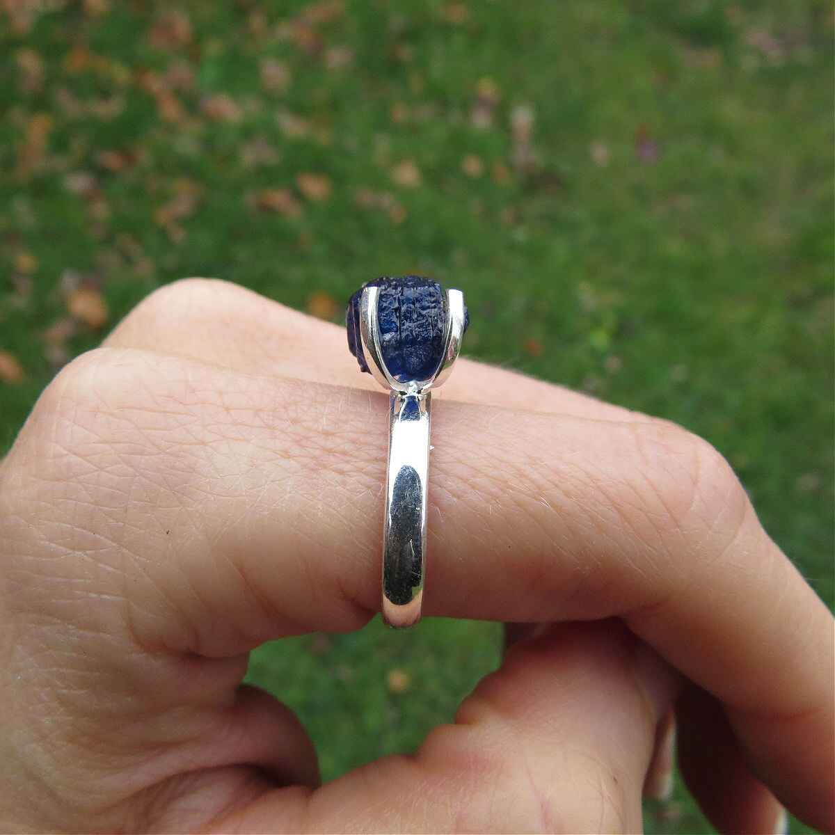 Raw Blue Sapphire Ring in Sterling Silver Size 7.25