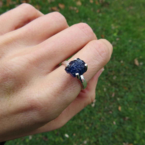 Raw Blue Sapphire Ring Sterling Silver