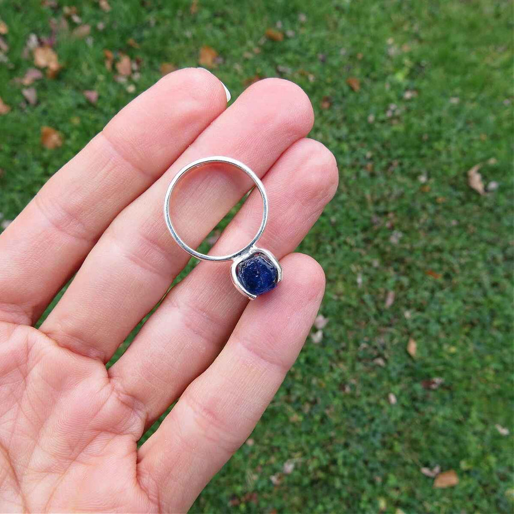 1.67 Carat Sapphire Engagement Ring, Blue Sapphire & Black Diamonds Wedding  Ring, 14K White Gold Certified Pave Unique Handmade