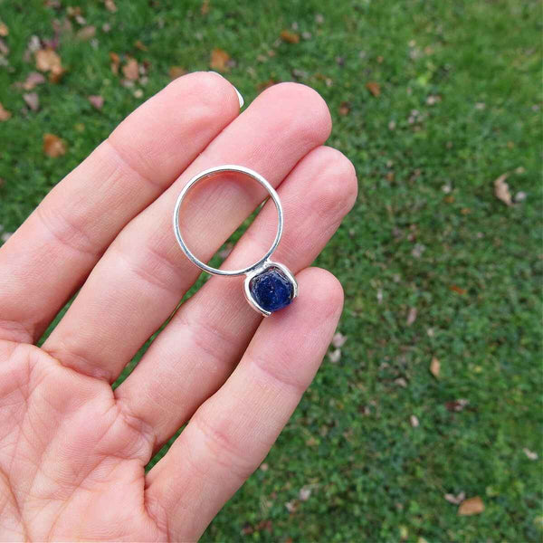 Raw Blue Sapphire Ring in Sterling Silver Size 7.25