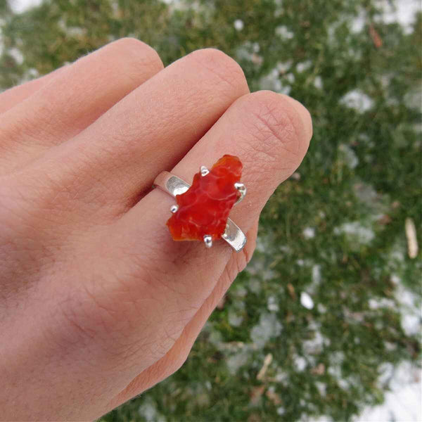 Raw Orange Fire Opal Ring in Sterling Silver
