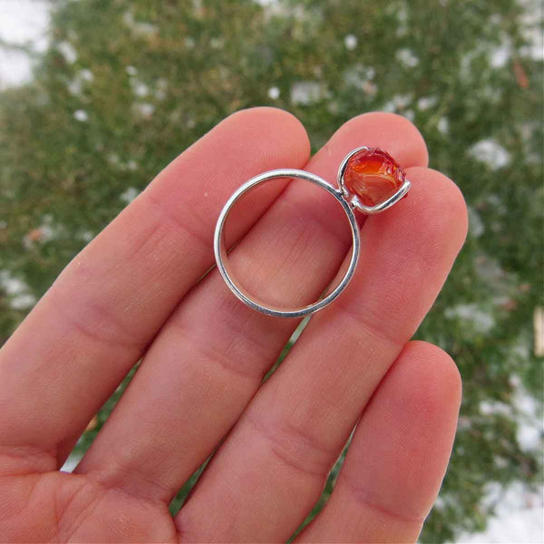Orange Fire Opal Ring in Sterling Silver