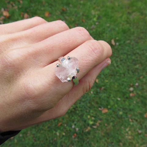 Raw Rose Quartz Ring Sterling Silver Size 7.25 | Pink Stone Ring