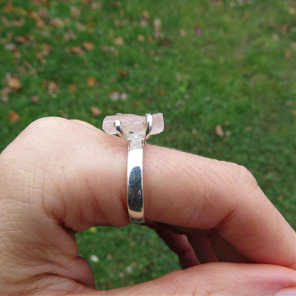 Raw Rose Quartz Ring Sterling Silver Size 7.25 | Pink Stone Ring