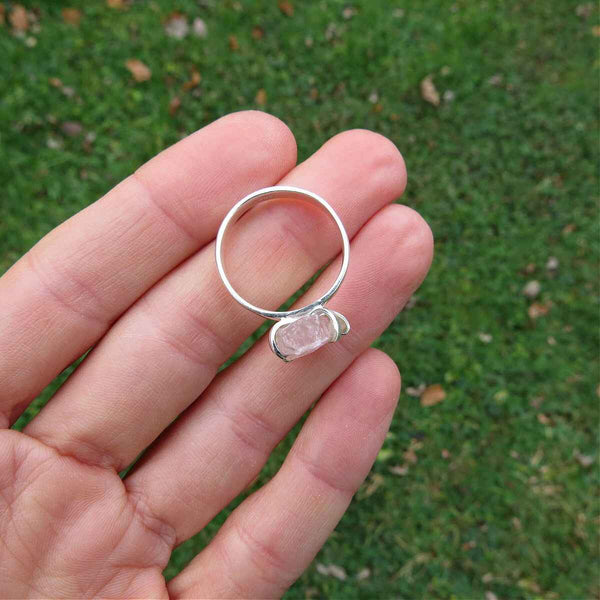 Raw Rose Quartz Ring Sterling Silver Size 7.25 | Pink Stone Ring