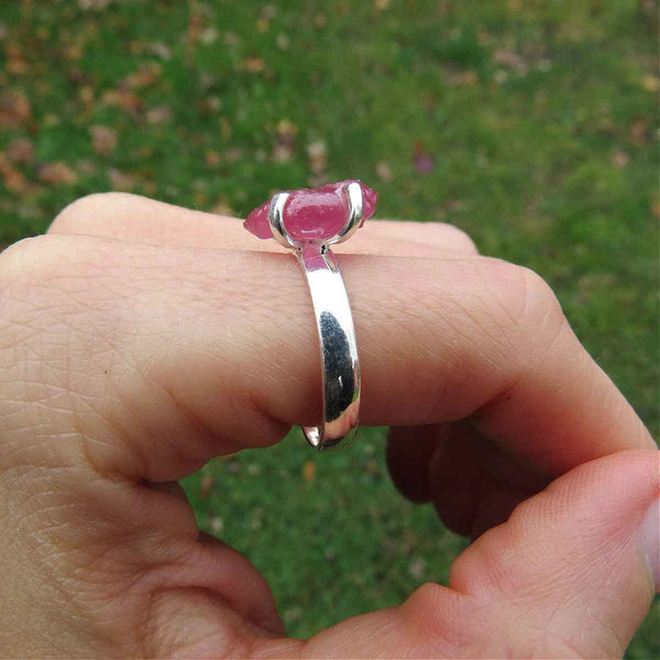 Raw Ruby Ring in Sterling Silver Size 9.25 | Pink Ruby Stone Ring