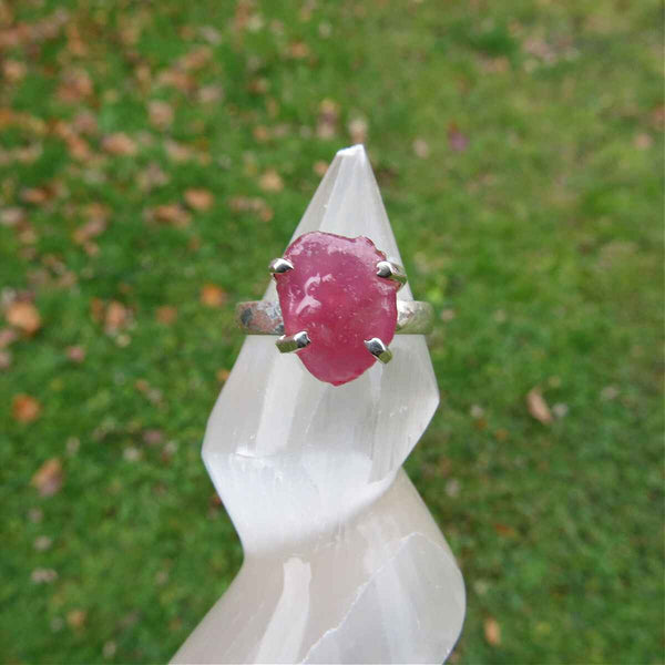 Raw Ruby Ring in Sterling Silver - Pink Ruby Stone Ring