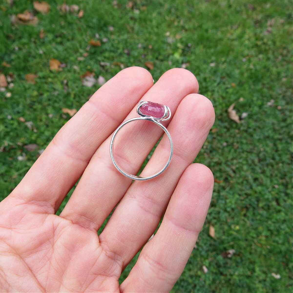 Raw Ruby Ring in Sterling Silver Size 9.25 | Pink Ruby Stone Ring