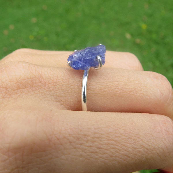 Raw Tanzanite Ring Sterling Silver Size 8.25 | Raw Stone Ring