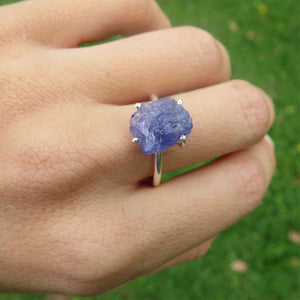 Raw Tanzanite Ring Sterling Silver Size 8.25 | Raw Stone Ring