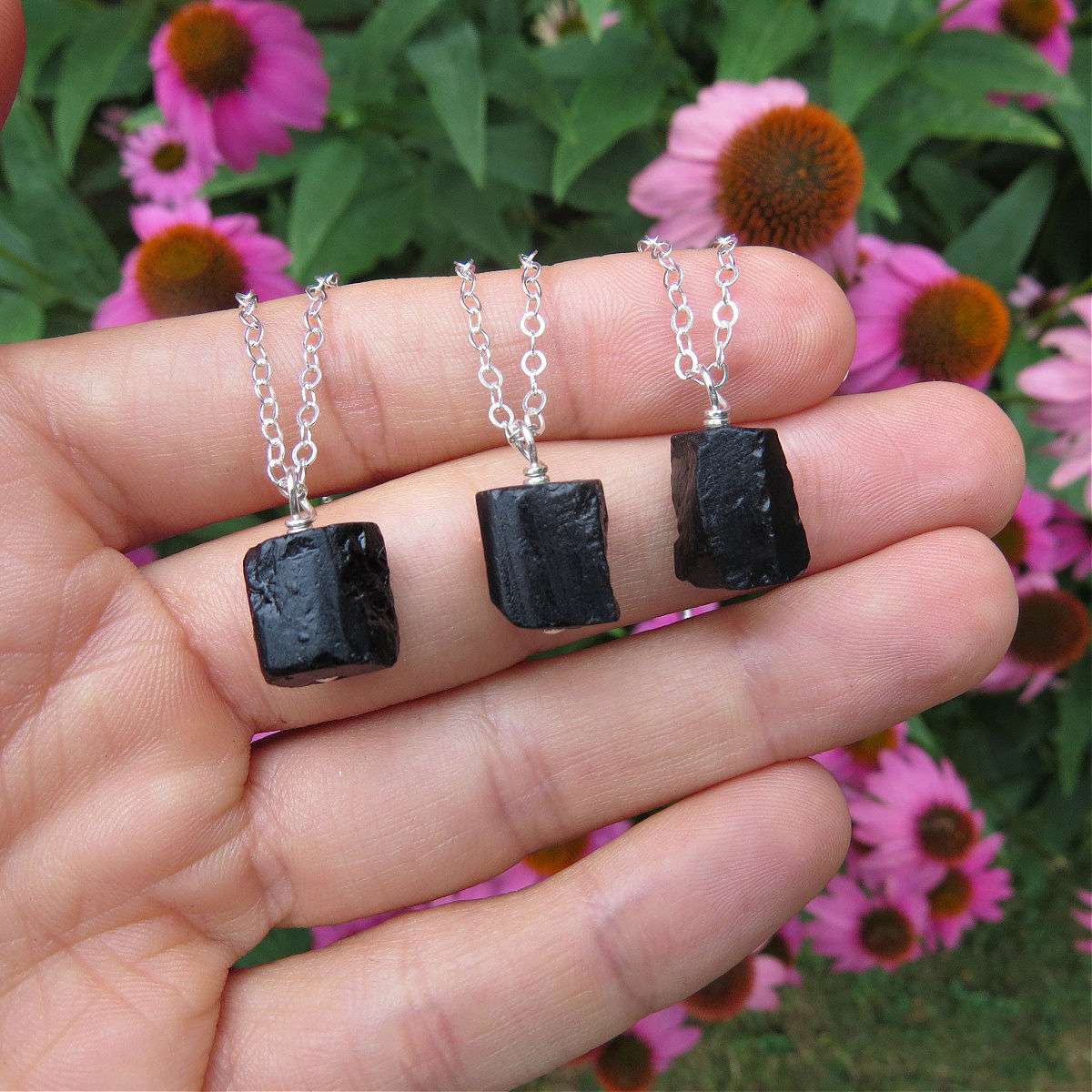 Raw Black Tourmaline Crystal Necklace for Anxiety and Grounding Energy