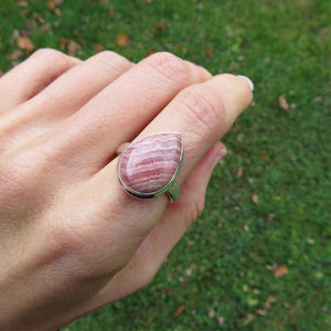 Rhodochrosite Ring in Sterling Silver -T eardrop Stone Ring