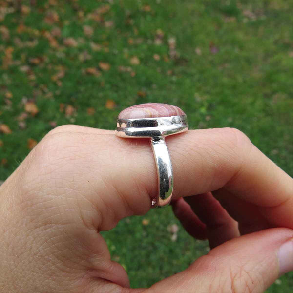 Rhodochrosite Ring in Sterling Silver Size 7 - Teardrop Stone
