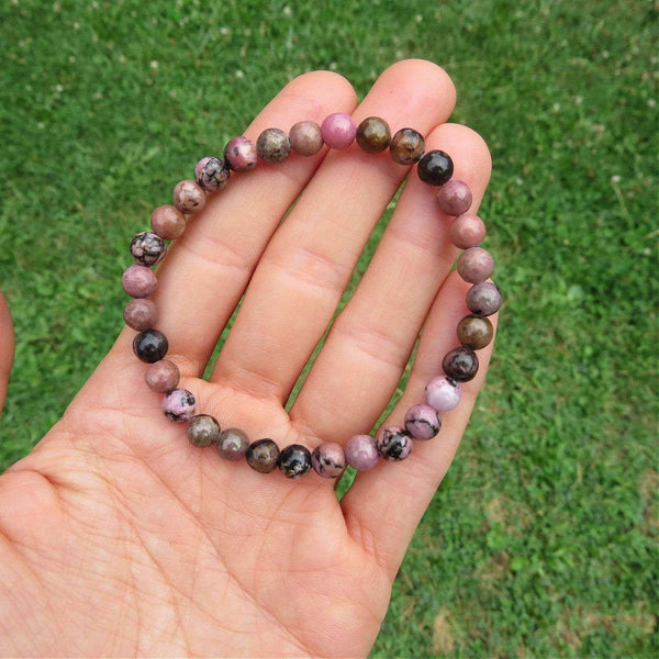 Rhodonite Bracelet - Pink and Black Stone Beads