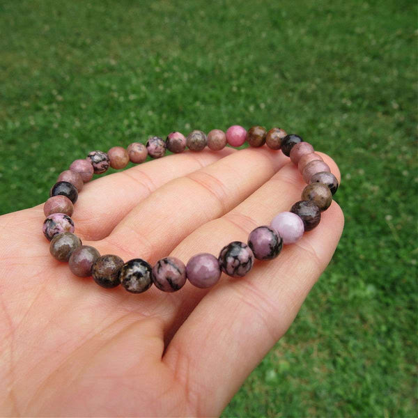 Rhodonite Crystal Bracelet - 6mm Stone Beads